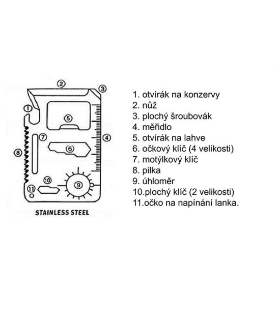 Narzędzie wielofunkcyjne w kształcie karty, srebrny