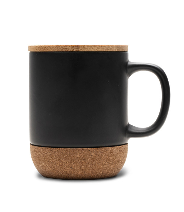 Kubek ceramiczny z bambusową przykrywką Giulia, czarny