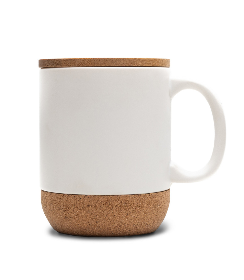 Kubek ceramiczny z bambusową przykrywką Giulia, biały