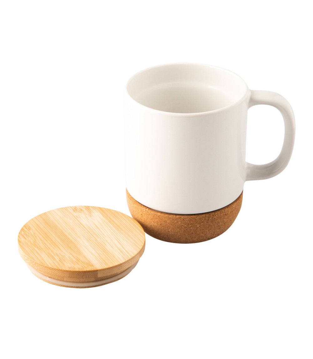 Kubek ceramiczny z bambusową przykrywką Giulia, biały