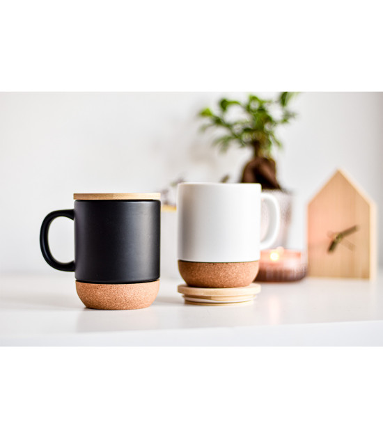 Kubek ceramiczny z bambusową przykrywką Giulia, biały