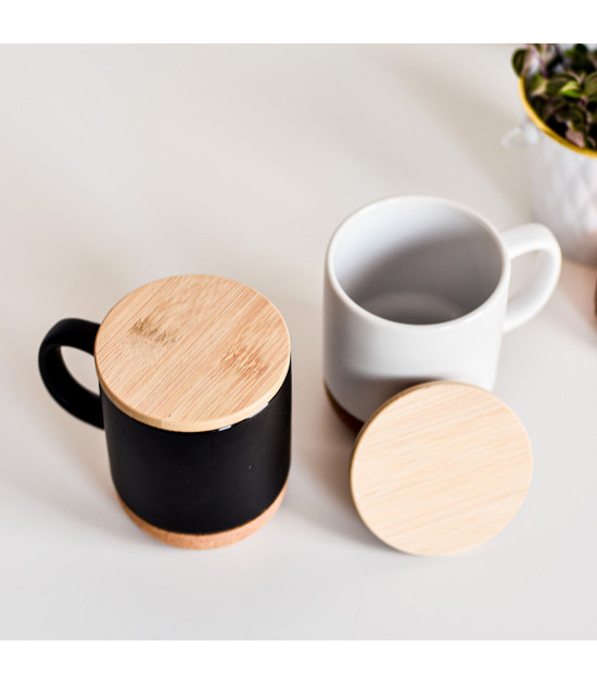 Kubek ceramiczny z bambusową przykrywką Giulia, biały