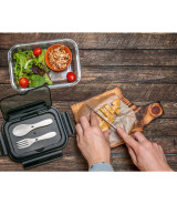 Szklany lunch box ze sztućcami Lagos 1000 ml, czarny