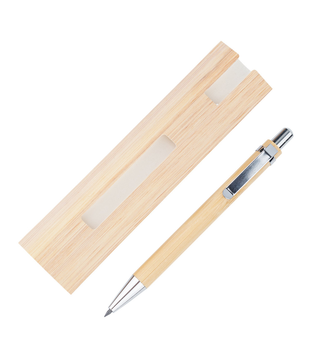 Bambusowy, wieczny długopis/ołówek w etui Lakimus, beżowy