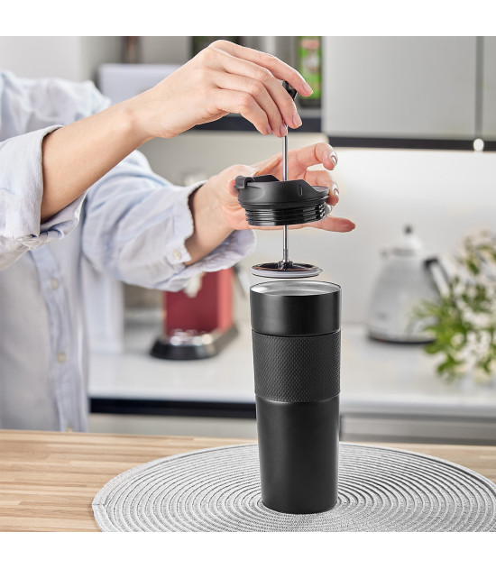 Kubek termiczny z french press Aspet 450 ml, czarny