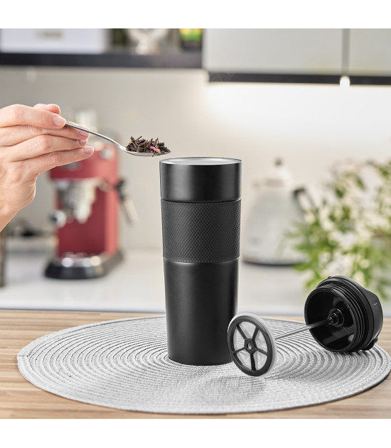 Kubek termiczny z french press Aspet 450 ml, czarny