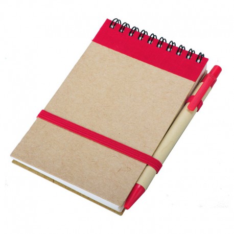 Notes eco 90x140/70k gładki z długopisem, czerwony/beżowy 