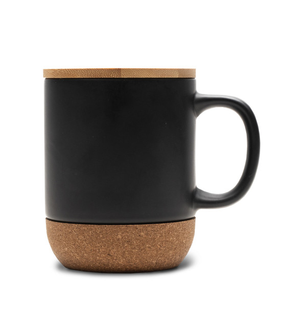 Kubek ceramiczny z bambusową przykrywką Giulia, czarny