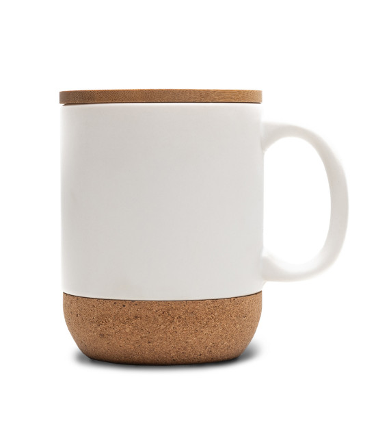Kubek ceramiczny z bambusową przykrywką Giulia, biały