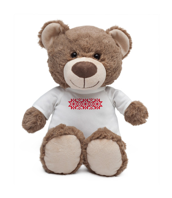 Maskotka Big Teddy w koszulce z motywem świątecznym, brązowy